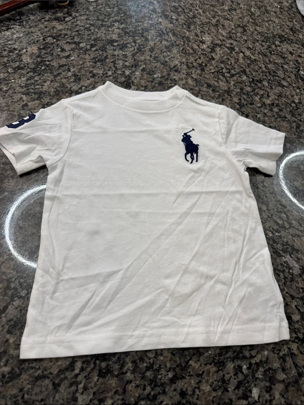 Ralph Lauren White Tee with Navy Polo Player Logo NEW 3T